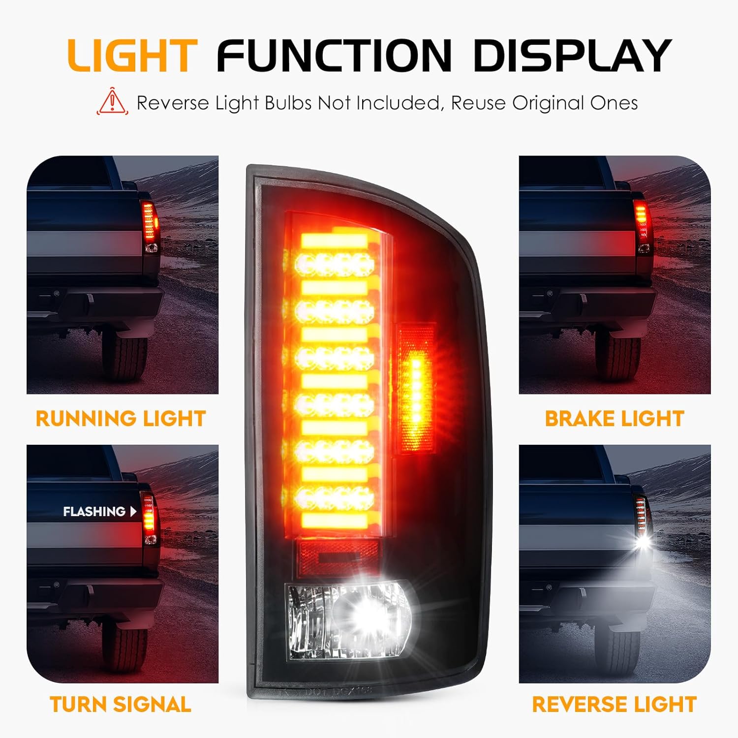 LED Tail Light   3rd Third Brake Light Fit for Dodge Ram 1500 2002-2006, for Dodge Ram 2500 3500 2003-2006, Taillight Assembly and High Mount Stop Light, 3 Pcs, Chrome Housing Clear Lens